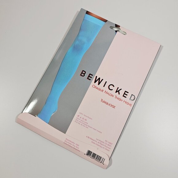 Be Wicked Colorful Opaque Nylon Thigh Highs Stockings, Turquoise, One Size - Picture 5 of 5